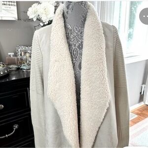 Chelsea & Theodore Oyster Faux Suede Sherpa Open Front Cardigan Sweater